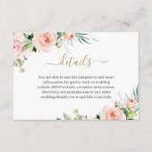 赤面ピンクの花水色結婚の詳細 エンクロージャーカード (正面)