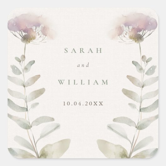 赤面ピンクの花結婚ズシール スクエアシール (正面)