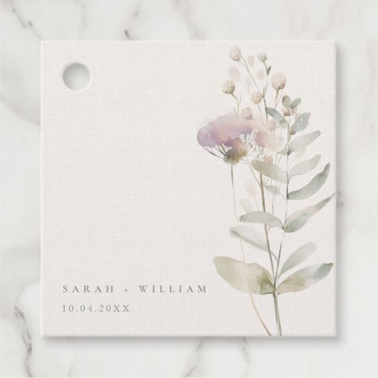 赤面ピンクの花結婚式の引き出物ラベル フェイバータグ (正面)