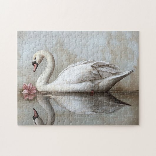 赤面ピンクの花絵を描の白鳥 ジグソーパズル (横)