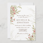 赤面ピンクの花緑のクリスチャン結婚ズ 招待状 (正面)