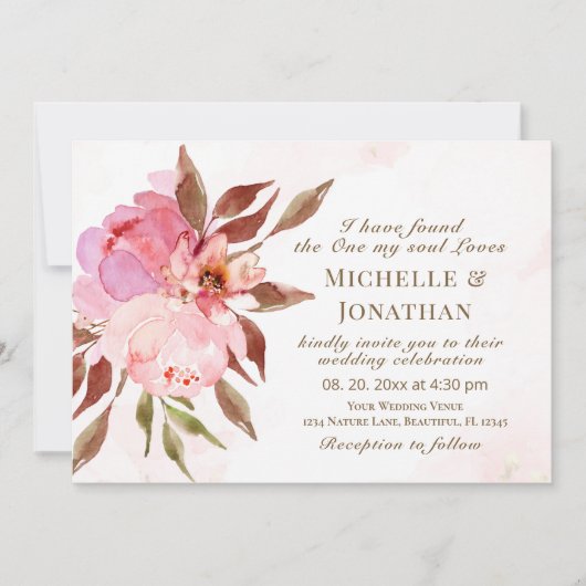 赤面ピンクの花緑のクリスチャン結婚ズ 招待状 (正面)