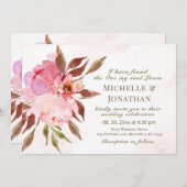 赤面ピンクの花緑のクリスチャン結婚ズ 招待状 (正面/裏面)