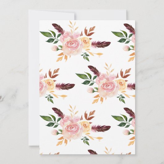 赤面ピンクの花羽赤ちゃんシャワー 招待状 (裏面)