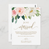 赤面ピンクの花金ゴールドたった今結婚しました写真結婚の ポストカード (正面/裏面)