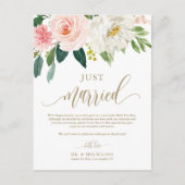 赤面ピンクの花金ゴールドたった今結婚しました写真結婚の ポストカード (正面)