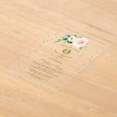 赤面ピンクの花金ゴールドガールファースト聖餐式 アクリル招待状 (レイダウン)