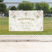 赤面ピンクの花金ゴールドバプテスムウェルカムサイン 横断幕 (インサイチュ)