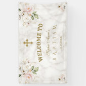赤面ピンクの花金ゴールドバプテスムウェルカムサイン 横断幕 (縦)