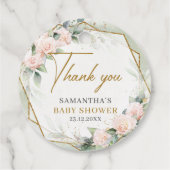 赤面ピンクの花金ゴールドフレーム緑の赤ちゃんシャワー フェイバータグ (裏面)