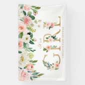 赤面ピンクの花金ゴールド女の子ベビーシャワー 横断幕 (縦)