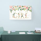 赤面ピンクの花金ゴールド女の子ベビーシャワー 横断幕 (トレードショー)