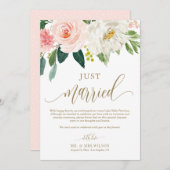 赤面ピンクの花金ゴールド結婚たった今結婚しました 案内状 (正面/裏面)
