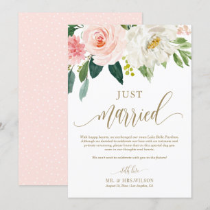 赤面ピンクの花金ゴールド結婚たった今結婚しました 案内状