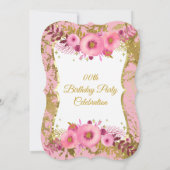 赤面ピンクの花金ゴールド誕生日パーティー2 招待状 (裏面)