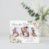赤面ピンクの花3 PHOTO Wedding日付を保存 ポストカード (スタンド正面)