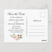 赤面ピンクの花3 PHOTO Wedding日付を保存 ポストカード (裏面)