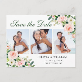 赤面ピンクの花3 PHOTO Wedding日付を保存 ポストカード