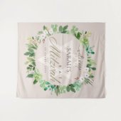 赤面ピンクの葉リーススターバルミツワー歓迎 タペストリー (正面(横))