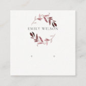 赤面ピンクの葉水色イヤリングディスプレイロゴ スクエア名刺 (正面)