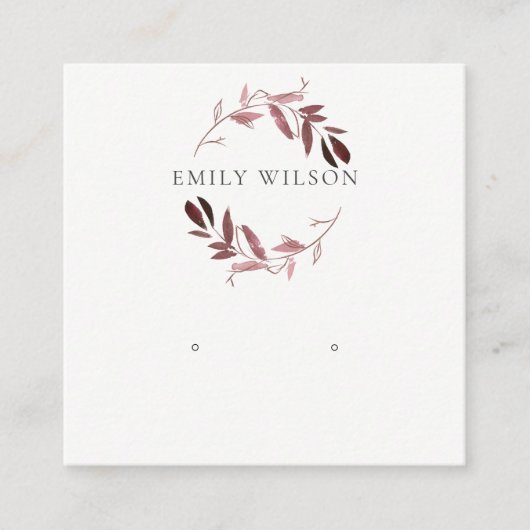 赤面ピンクの葉水色イヤリングディスプレイロゴ スクエア名刺 (正面)