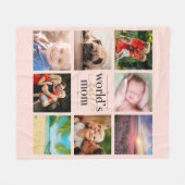 赤面ピンクの金ゴールドの最高の世界Mom 8フォトコラージュ フリースブランケット (正面(横))