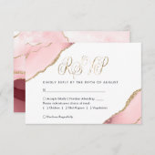 赤面ピンクの金ゴールドエレガントアガート水の色結婚の 出欠カード (正面/裏面)