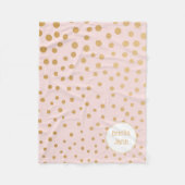 赤面ピンクの金ゴールドパーソナライズされたドット名付き毛布 フリースブランケット (正面)
