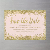 赤面ピンクの金ゴールドフェイクグリッター日付の保存 マグネット招待状