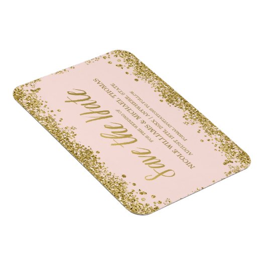 赤面ピンクの金ゴールドフェイクグリッター日付の保存 マグネット (右側)