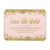 赤面ピンクの金ゴールドフェイクグリッター日付の保存 マグネット (横)