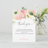 赤面ピンクの金ゴールドフローラの緑の水色エレガント サンキューカード (スタンド正面)