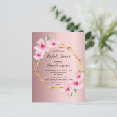 赤面ピンクの金ゴールドフローラブライダルシャワー招待 ポストカード (スタンド正面)