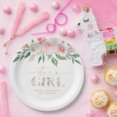 赤面ピンクの金ゴールドフローラ女の子の赤ちゃんシャワー ペーパープレート (パーティー)