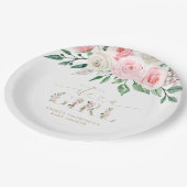 赤面ピンクの金ゴールドフローラ女の子の赤ちゃんシャワー ペーパープレート (アングル)