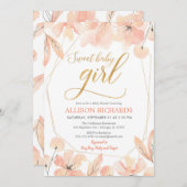 赤面ピンクの金ゴールドフローラ女の子の赤ちゃんシャワー 招待状 (正面/裏面)
