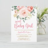 赤面ピンクの金ゴールドフローラ甘いベビーガールベビーシャワー 招待状 (スタンド正面)