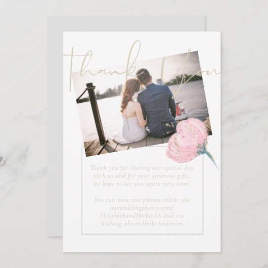 赤面ピンクの金ゴールド写真ありがとうご結婚ざいカード (正面/裏面)