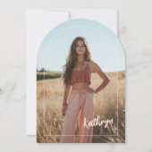 赤面ピンクの金ゴールド写真の卒業発表 招待状 (裏面)