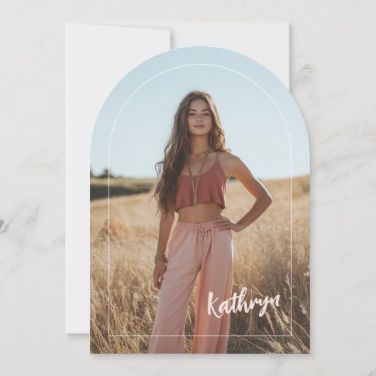 赤面ピンクの金ゴールド写真の卒業発表 招待状 (裏面)