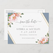 赤面ピンクの金ゴールド幾何学的な埃の青い日付を保存 案内ポストカード (正面/裏面)