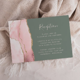 赤面ピンクの金ゴールド瑪瑙セージグリーンウェディングレセプション エンクロージャーカード