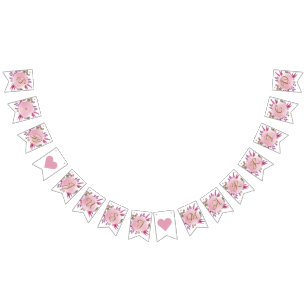 赤面ピンクの金ゴールド素朴フローラエレガントな結婚式 バンティングフラッグ