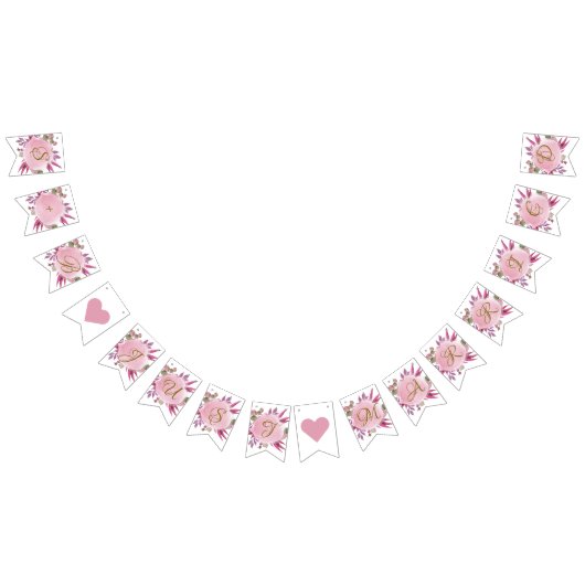 赤面ピンクの金ゴールド素朴フローラエレガントな結婚式 バンティングフラッグ (全)