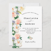 赤面ピンクの金ゴールド緑青花模様白結婚の 招待状 (正面)