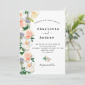 赤面ピンクの金ゴールド緑青花模様白結婚の 招待状 (スタンド正面)