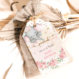 赤面ピンクの金ゴールド象のベビーガールシャワー ギフトタグ