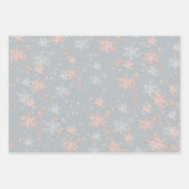 赤面ピンクの金ゴールド&シルバーの雪のトーンの灰色 ラッピングペーパーシート (正面3)