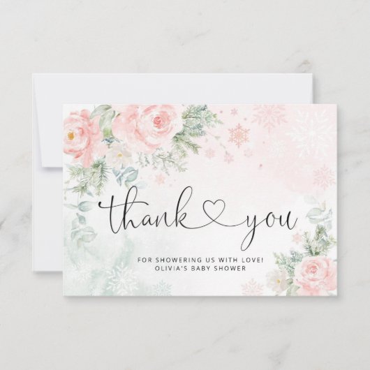 赤面ピンクの雪感謝してい片 カード (正面)