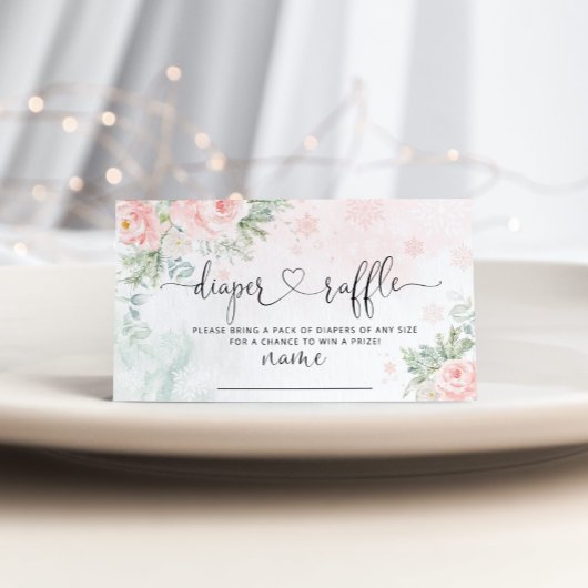 赤面ピンクの雪片おむつラッフル エンクロージャーカード